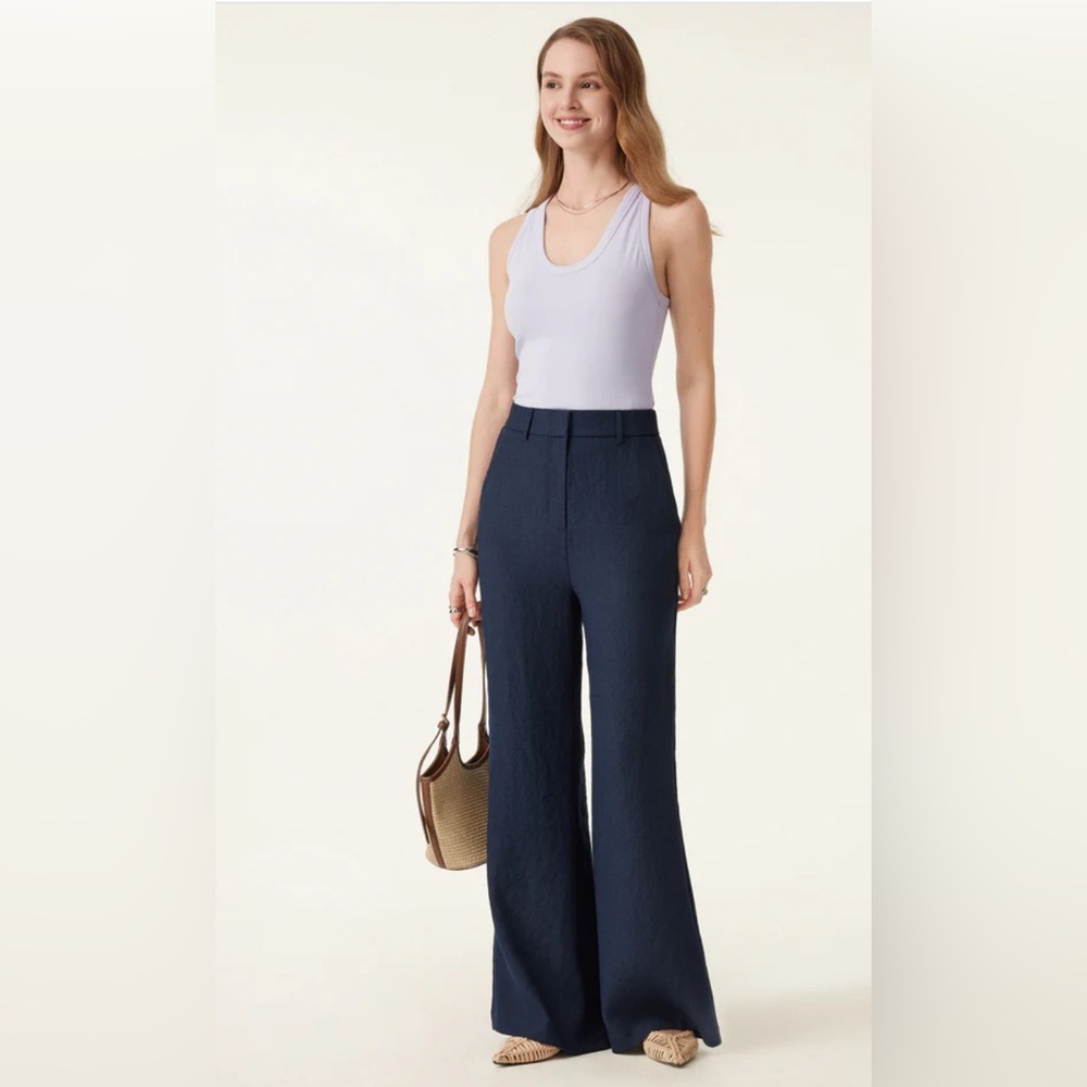 Ogl Mid Rise Flared Pant Viscose Linen with Pockets In BLACK Career Medium New